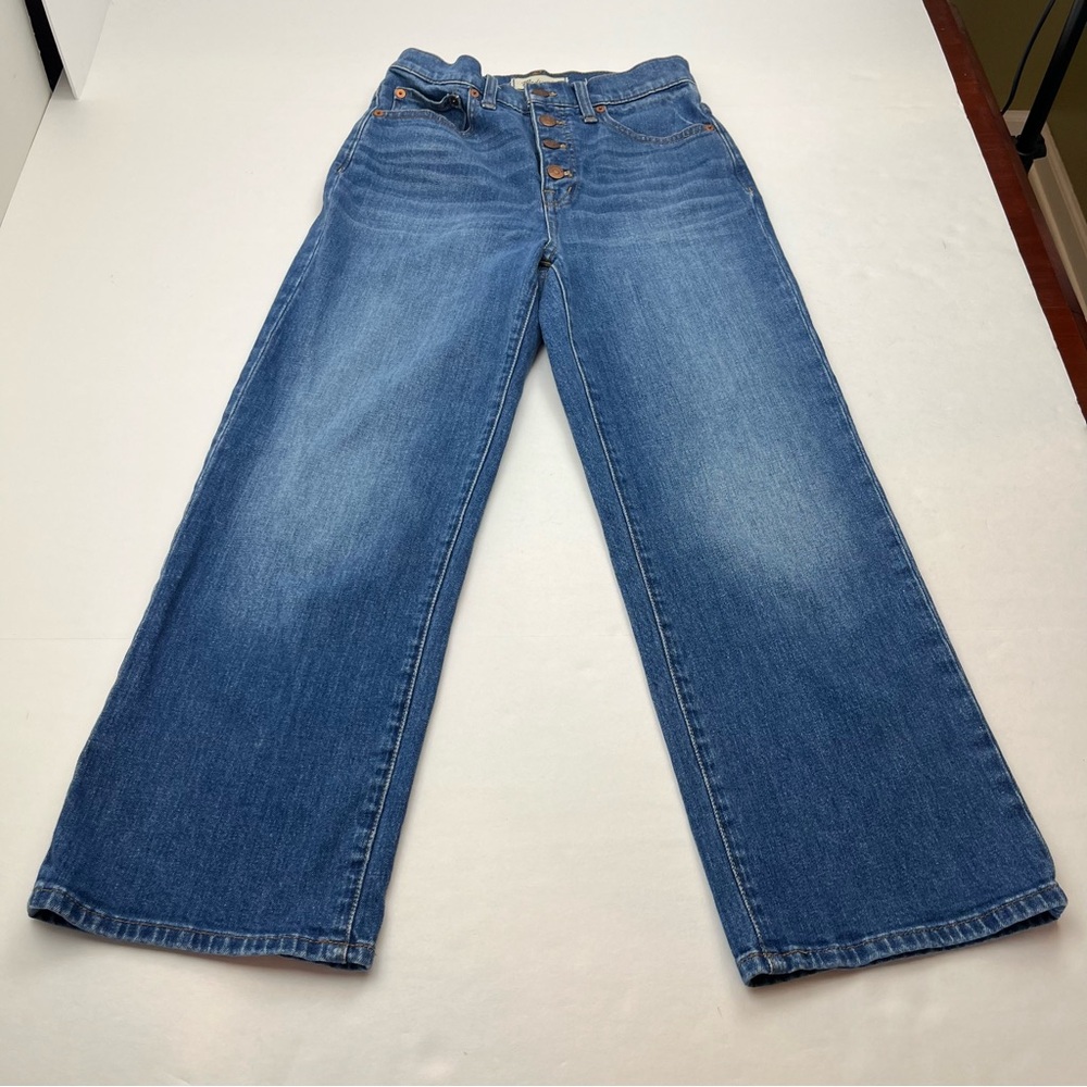 Madewell Slim Wide Leg Crop Womens Size 25 Blue Denim Jean Exposed Button Fly